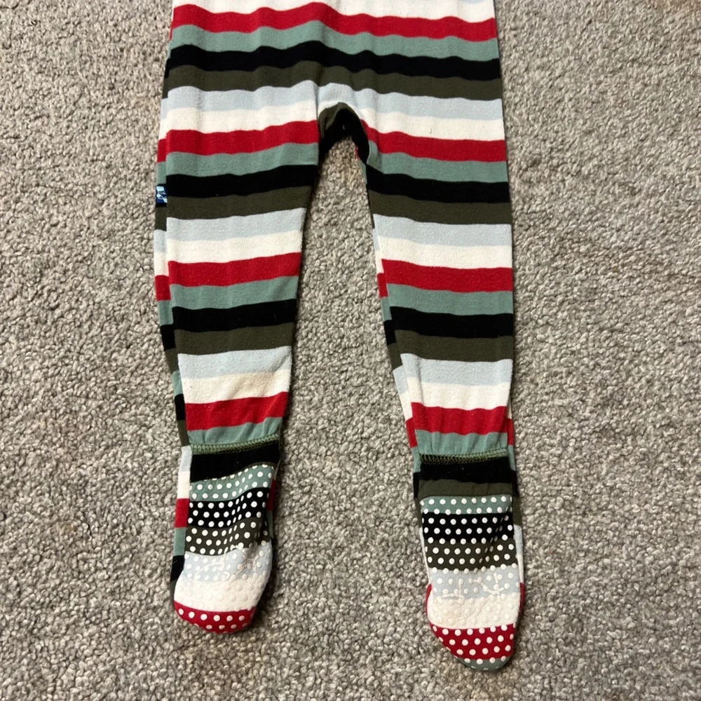 Kickee pants sleeper baby boy 6-9M‎ green red stripes bamboo stretch zip unisex